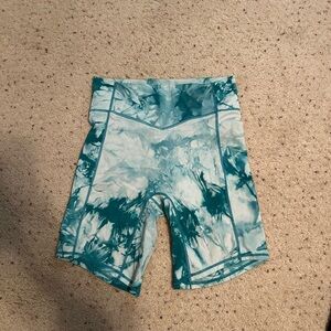 Women's Teal Tie-Dye High-Waist Bike Shorts